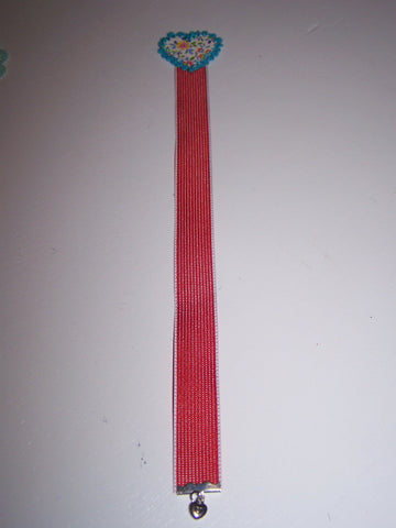 White flower heart red ribbon bookmark