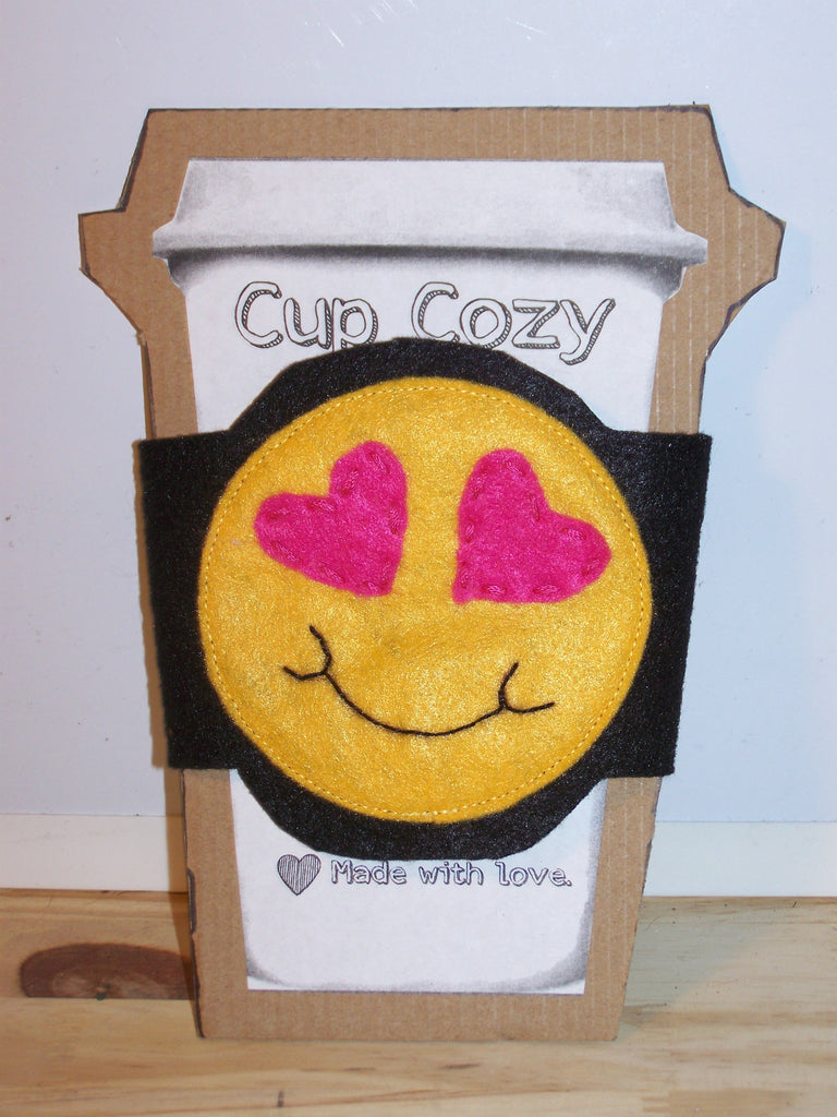 Smiley Face Emoji with Heart Eyes Cup Cozy