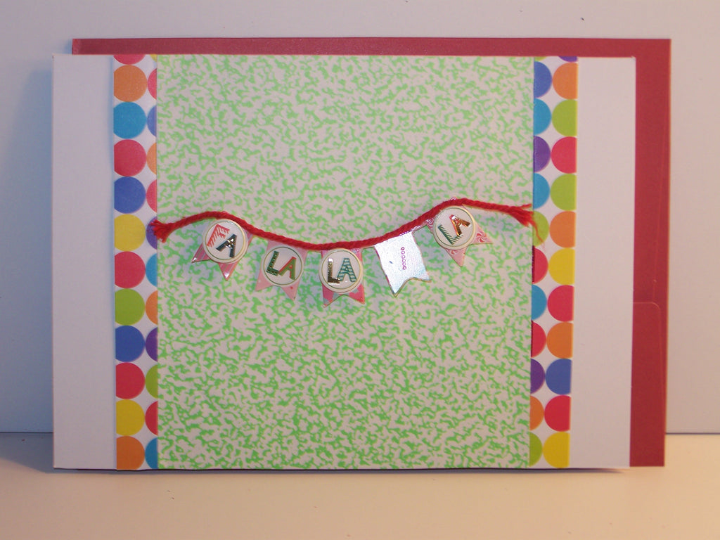 Green & Colored Dots FA LA LA Banner Stamped Holiday Card