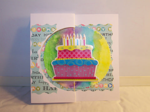 Square Happy Birthday Spinning Cake Card - Blue