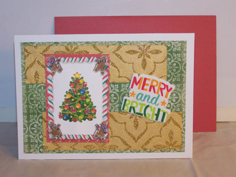 Merry and Bright Christmas Tree Stamped Card
